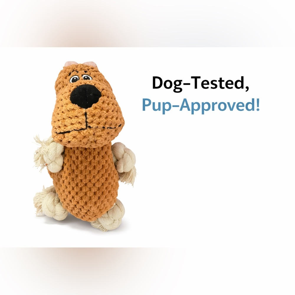 Plush Rope Dog Toy. Cute and Durable. Dig Tested with His Own Toy. 8” Tall
